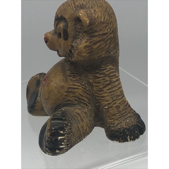 Figurine Panda Bear Ceramic? Red Navel & Nose 2" Reclined Pose Smile Unique - Picture 6 of 12